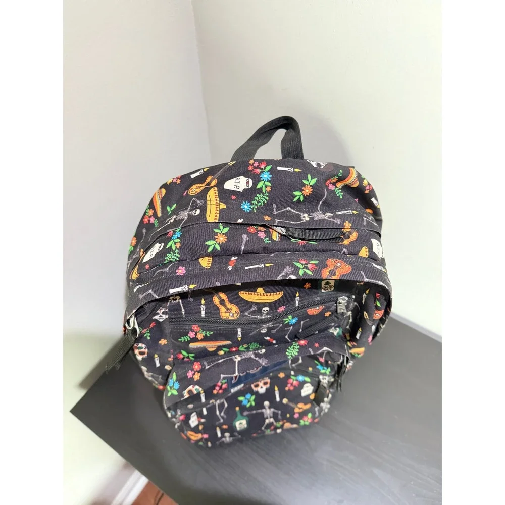 JanSport Backpack Dia De Los Muertos Day of the Dead Skull Skeleton Print Black